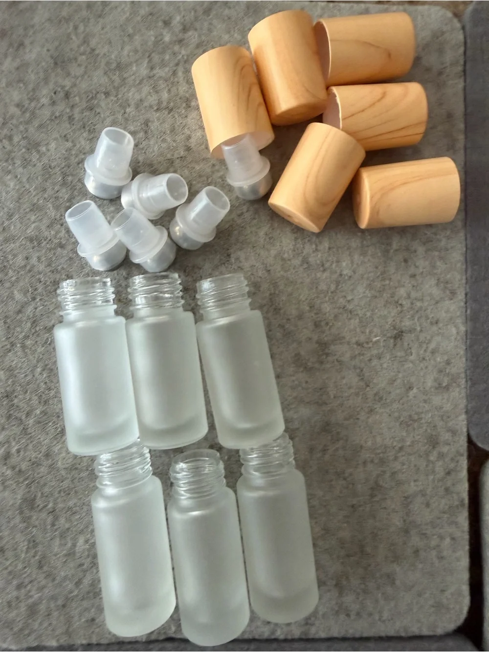 Frosted Glass Roll-On Bottles 5mL with Wooden Caps - Set of 18 (Clear Frost)